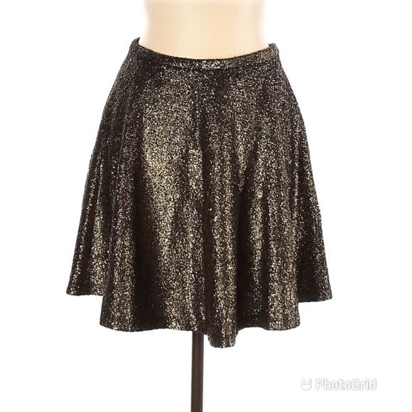 CREATURES OF COMFORT‎ Bronze Metallic Mini Circle Skirt Skater Flared Large New - Picture 1 of 10